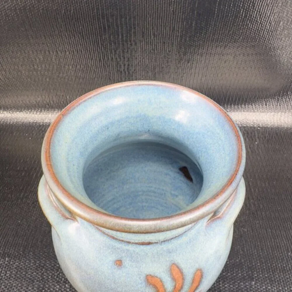 Hand Made RedWare Pottery Vase Vessel Salado Texas Kokopelli Pattern Signed Vase